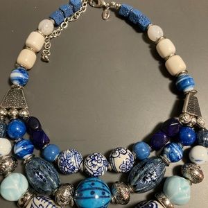 Chico’s Statement Necklace Bracelet Blue Yellow